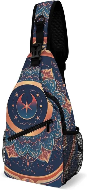 Circular Floral Fragments Sling Bag for Men Women Crossbody Shoulder Backpack Chest Bag Travel Hiking Daypack