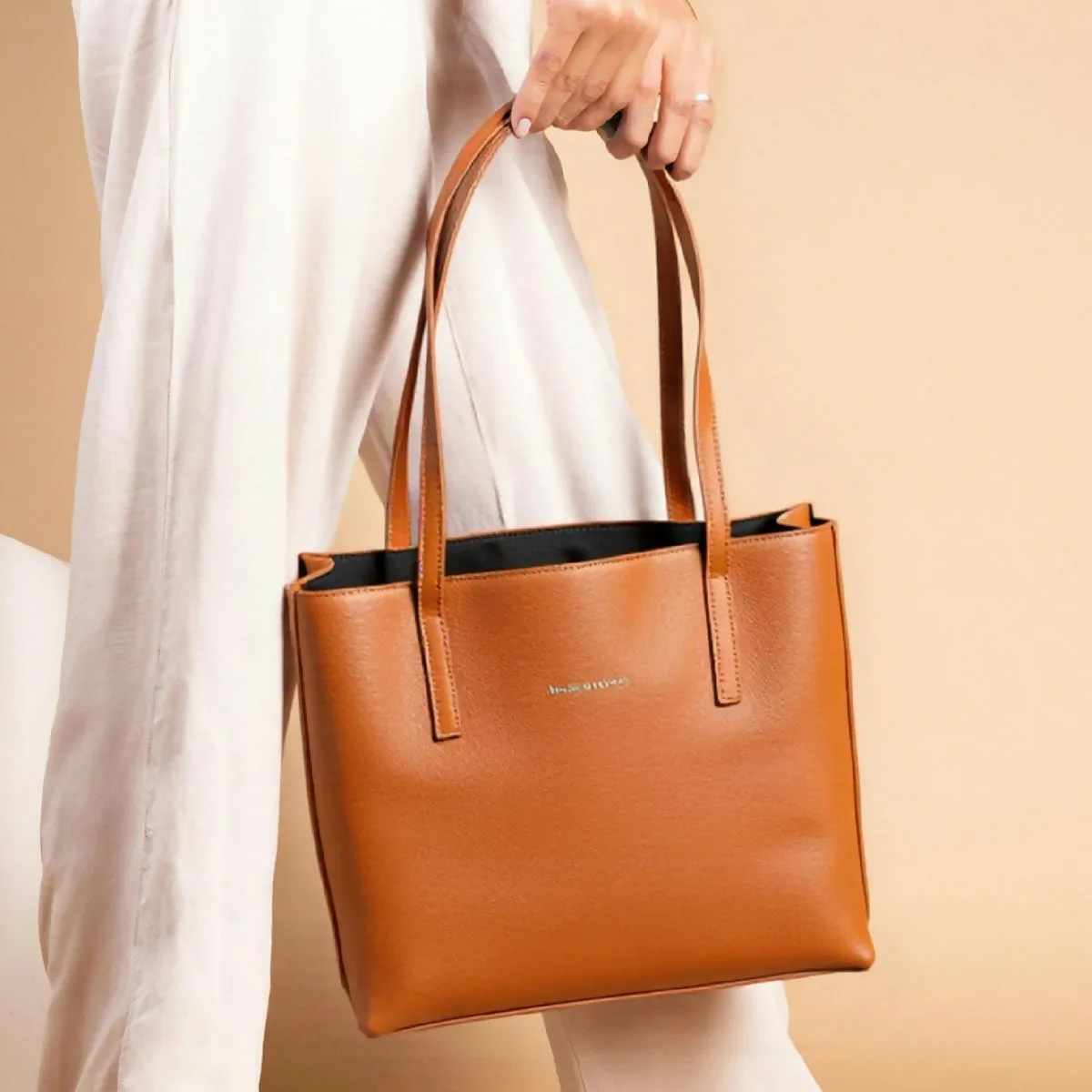 Classic Taupe Structured Tote Bag – Multi-Compartment Office Handbag