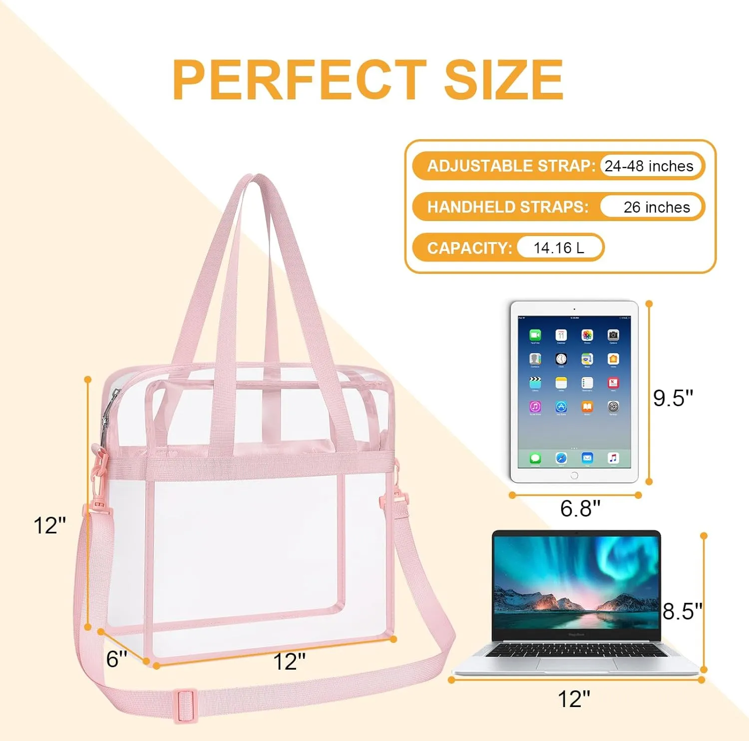 Clear Bag for Stadium Events—Clear Bag Tote Bag with Adjustable Straps for Work Travel Concerts