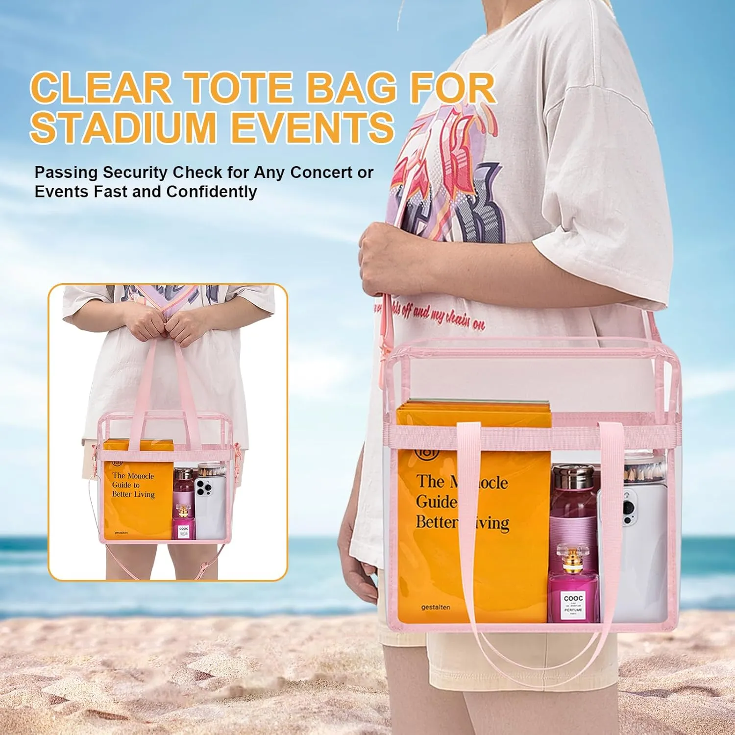 Clear Bag for Stadium Events—Clear Bag Tote Bag with Adjustable Straps for Work Travel Concerts