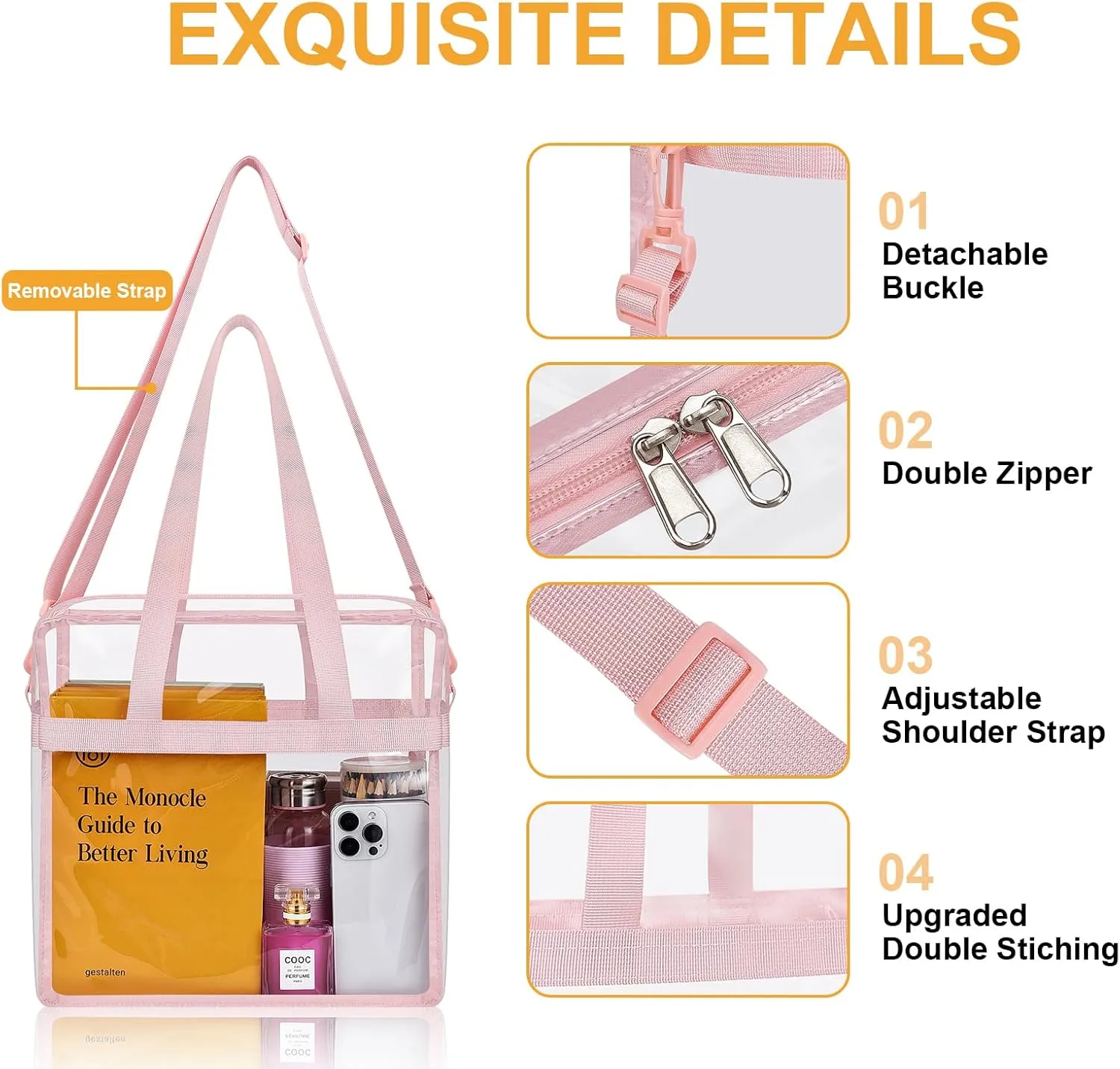 Clear Bag for Stadium Events—Clear Bag Tote Bag with Adjustable Straps for Work Travel Concerts