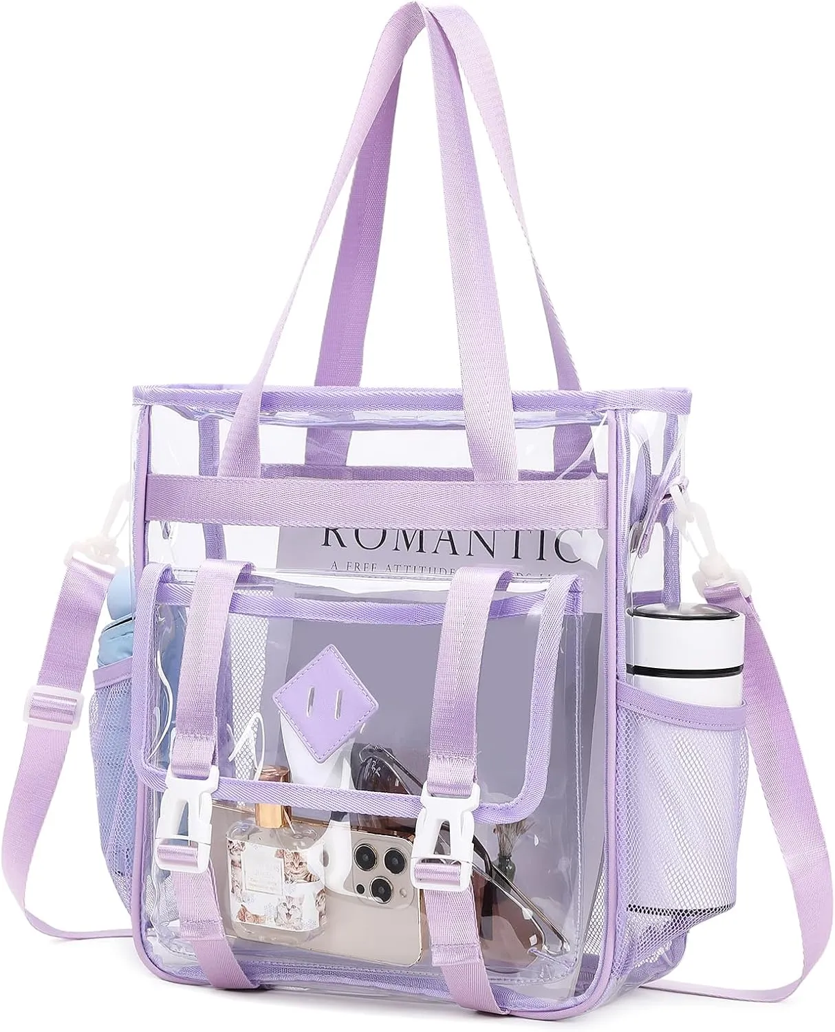 Clear Tote Bag Stadium Approved 12x6x12, Thickened Heavy Duty PVC Transparent Tote Bag Water Resistant