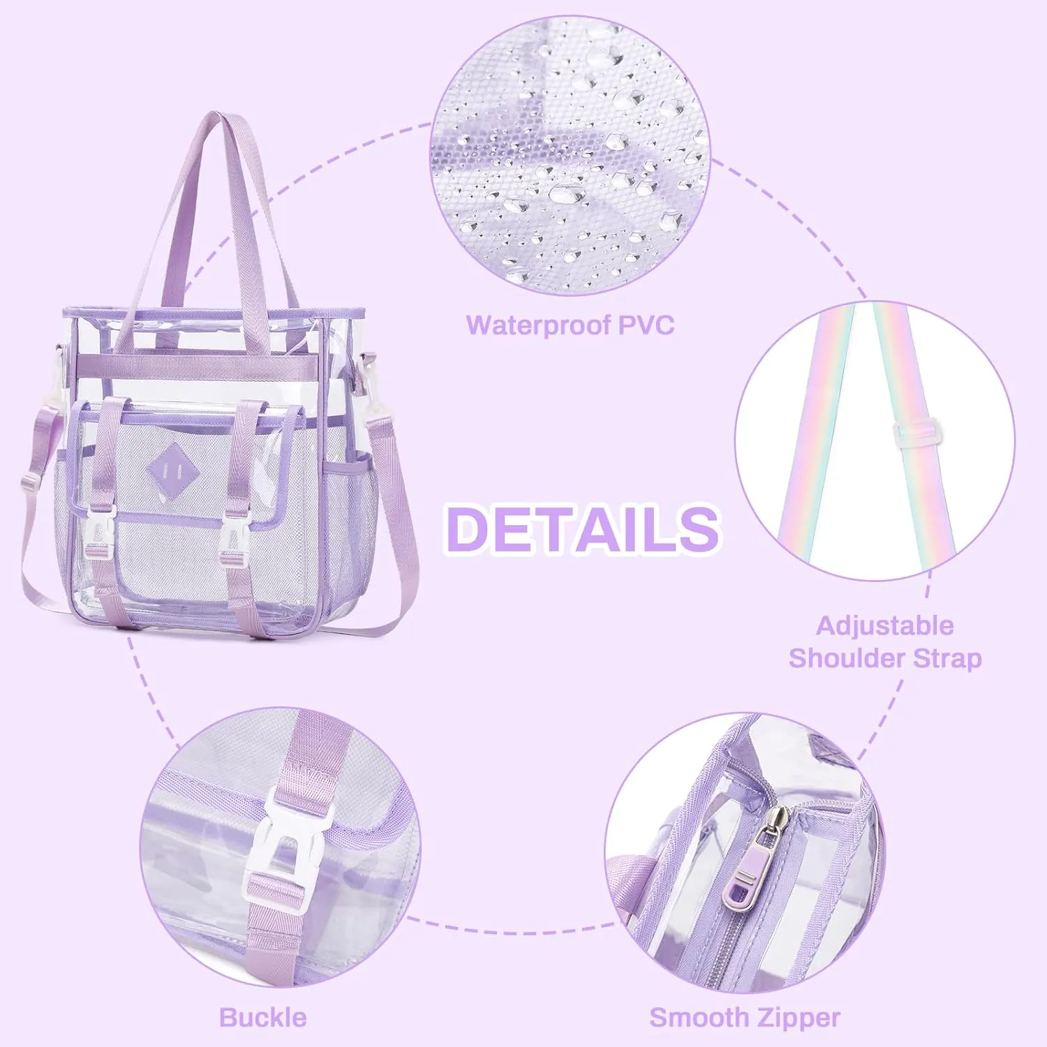 Clear Tote Bag Stadium Approved 12x6x12, Thickened Heavy Duty PVC Transparent Tote Bag Water Resistant