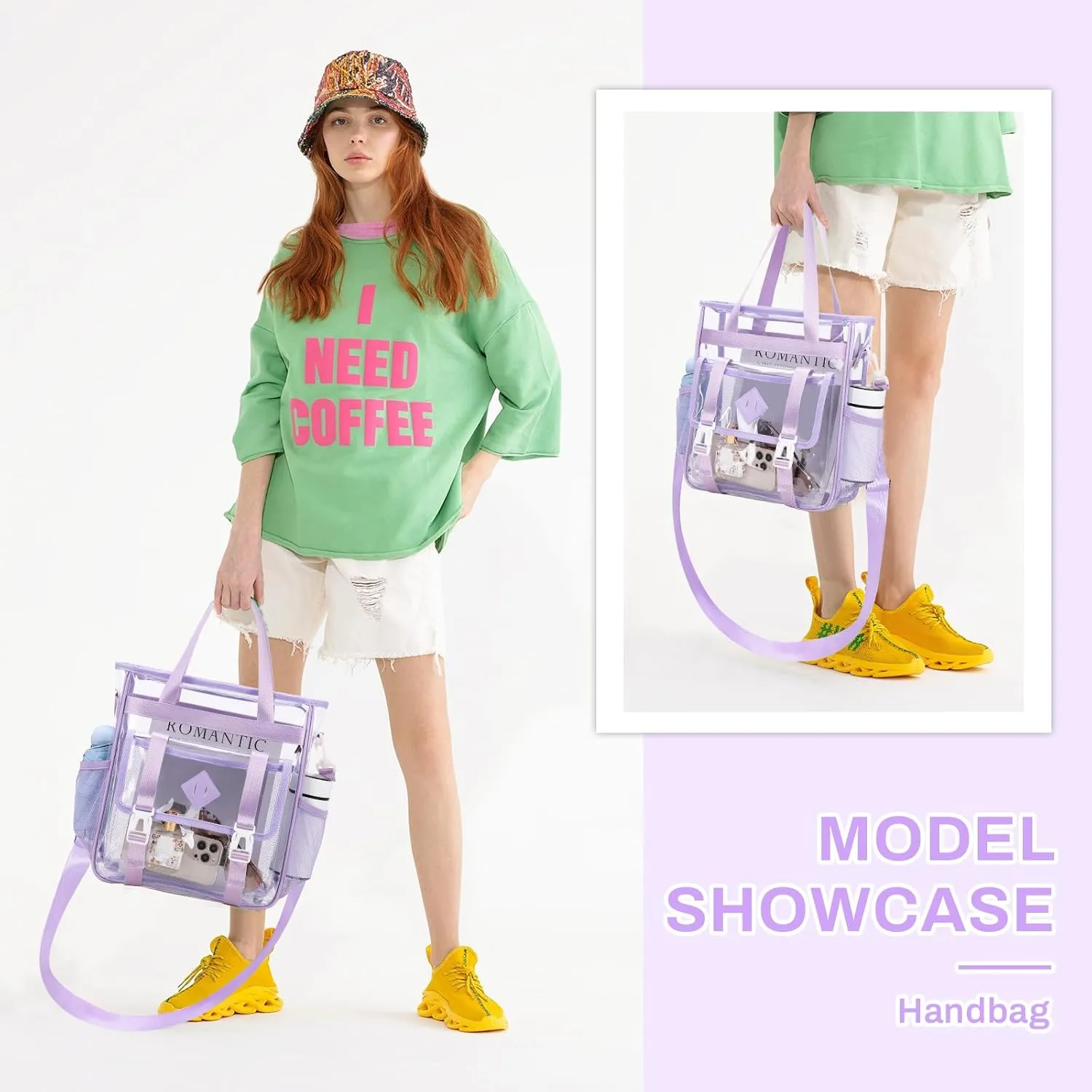 Clear Tote Bag Stadium Approved 12x6x12, Thickened Heavy Duty PVC Transparent Tote Bag Water Resistant