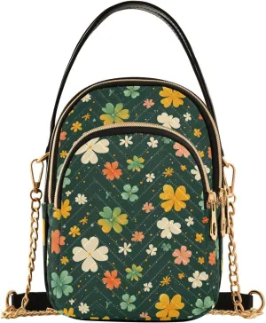 Clover Happy St. Patrick's Day Shamrock Irish Crossbody Bag for Women Mini Cell Phone Purse Women's Shoulder Handbag