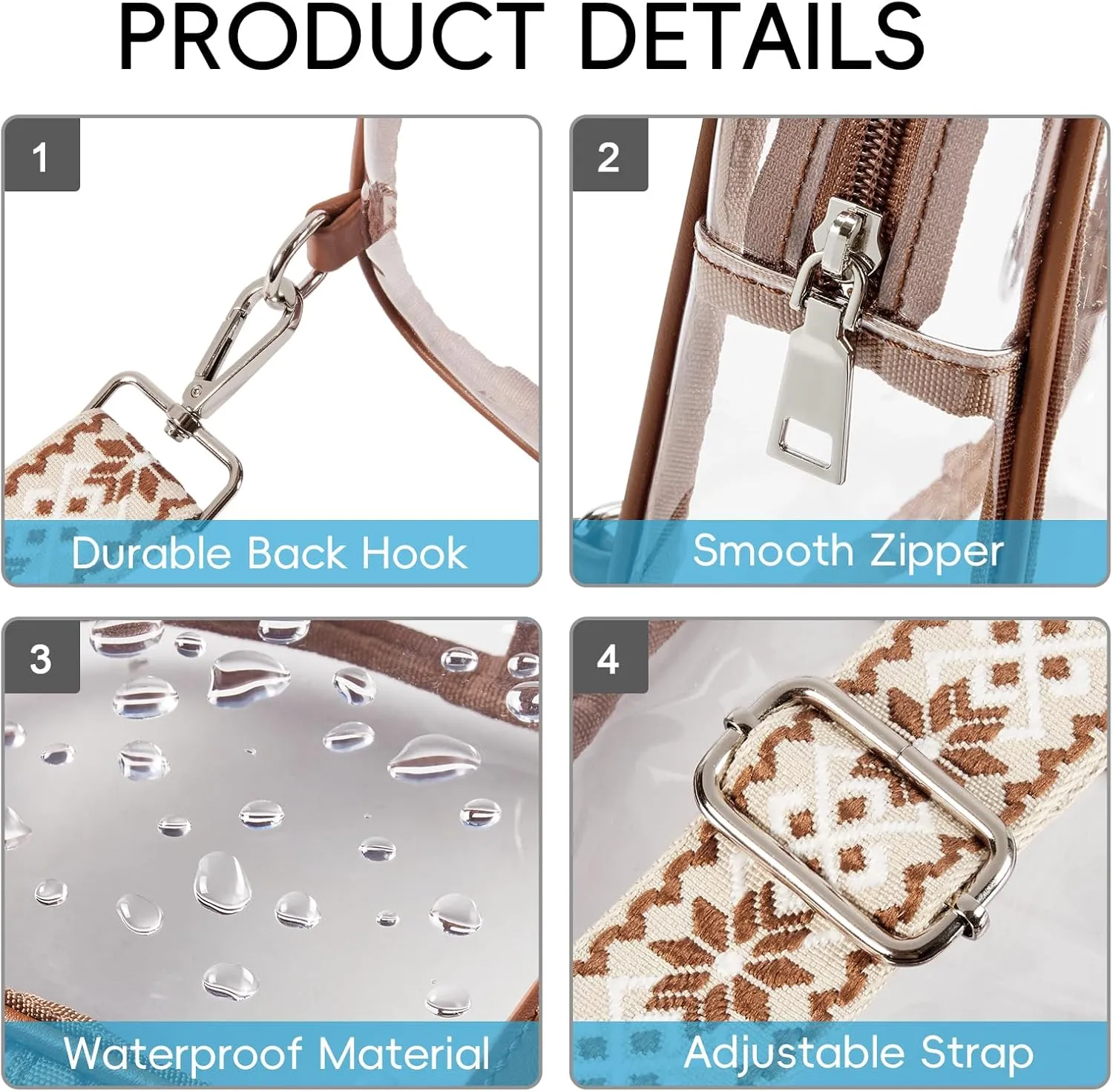CLUCI Clear Bag for Stadium Events, Clear Crossbody Bag Purses for women stadium Transparent, Concerts Sports