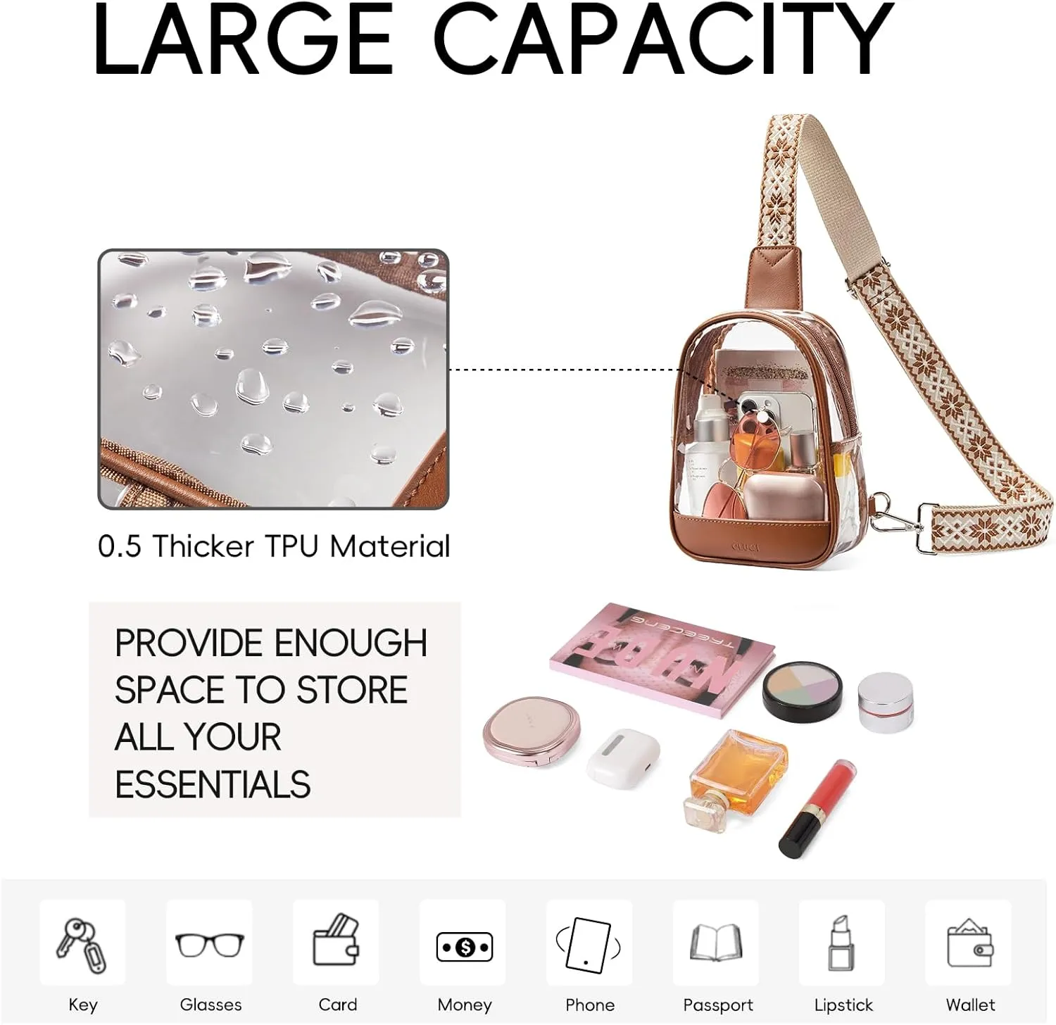 CLUCI Clear Bag for Stadium Events, Clear Crossbody Bag Purses for women stadium Transparent, Concerts Sports
