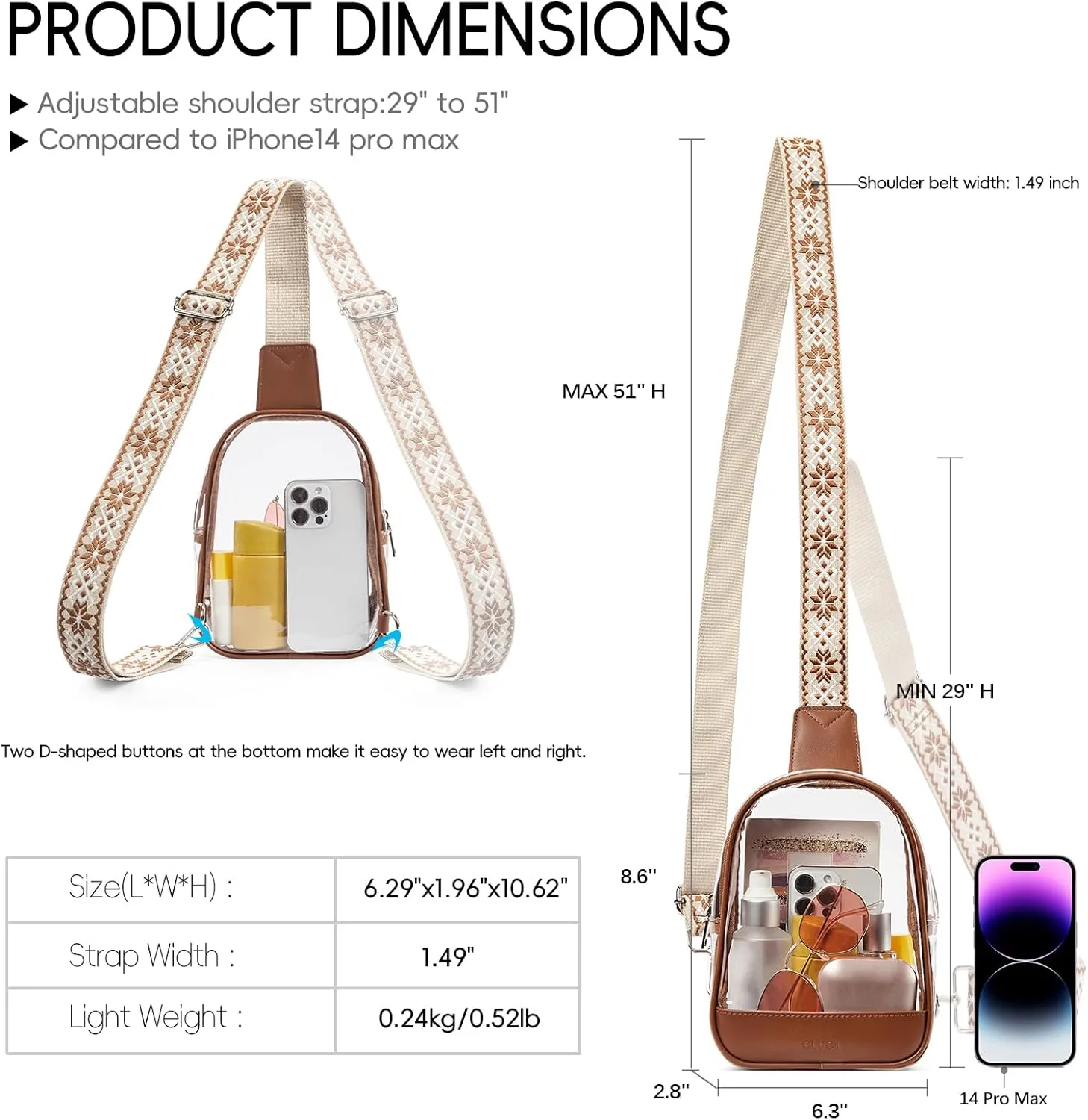CLUCI Clear Bag for Stadium Events, Clear Crossbody Bag Purses for women stadium Transparent, Concerts Sports