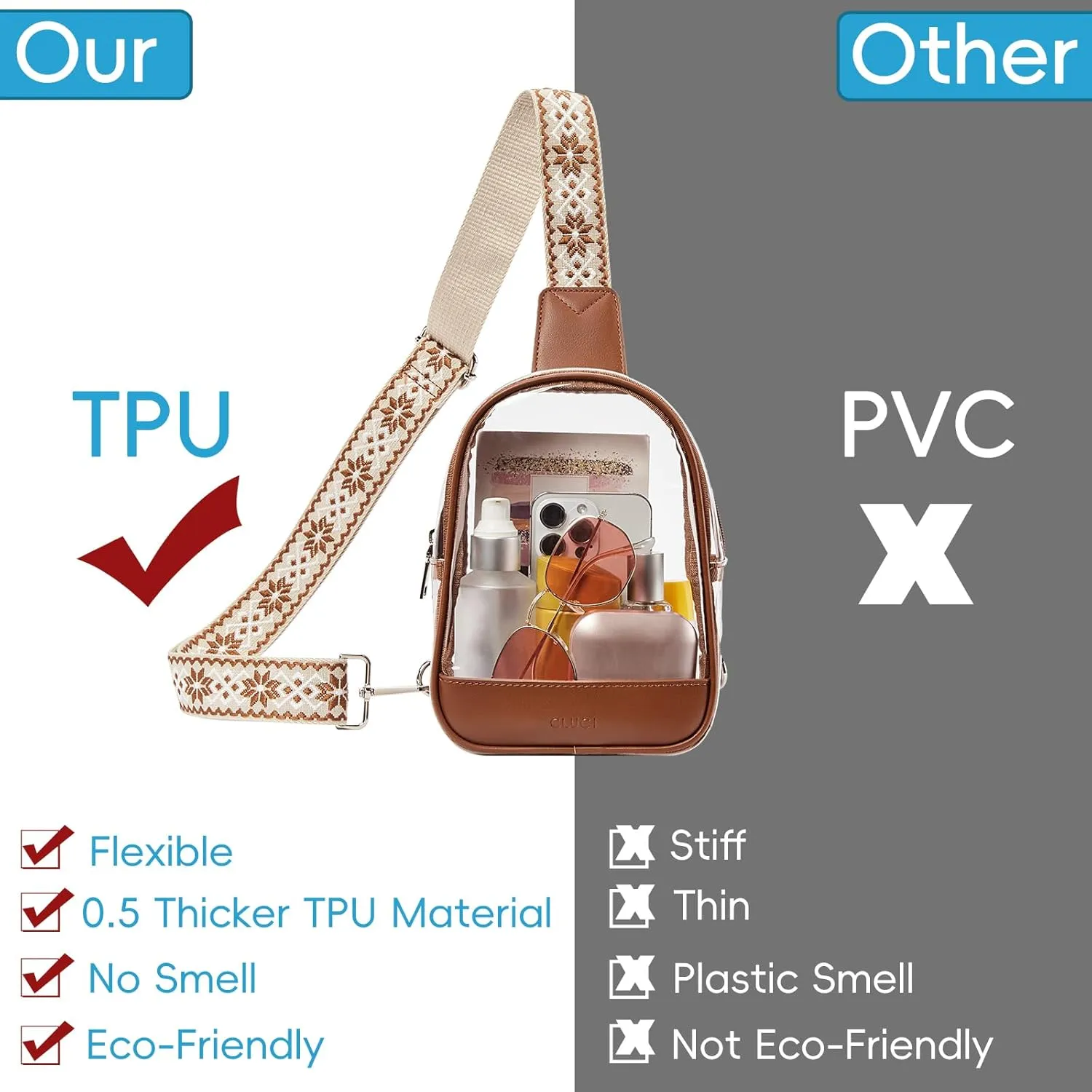 CLUCI Clear Bag for Stadium Events, Clear Crossbody Bag Purses for women stadium Transparent, Concerts Sports