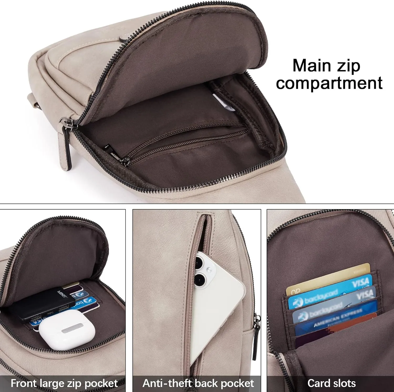 CLUCI Crossbody Bags for Women - Sling Backpack Travel Bag in Leather