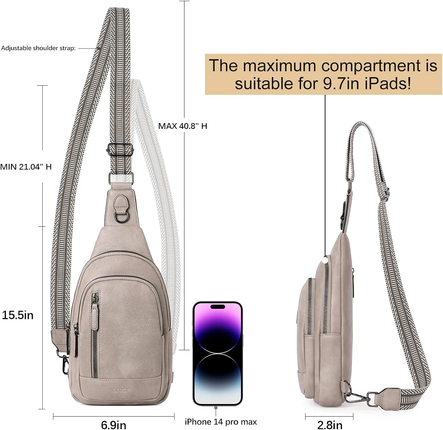CLUCI Crossbody Bags for Women - Sling Backpack Travel Bag in Leather