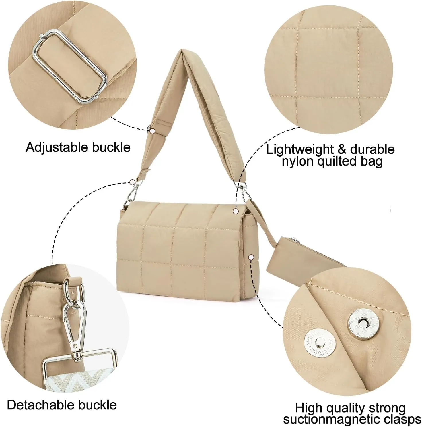 CLUCI Puffer Shoulder Bag Puffy Crossbody Purse for Women Middle Tote Bag Lightweight Cotton Padded Hobo Handbag
