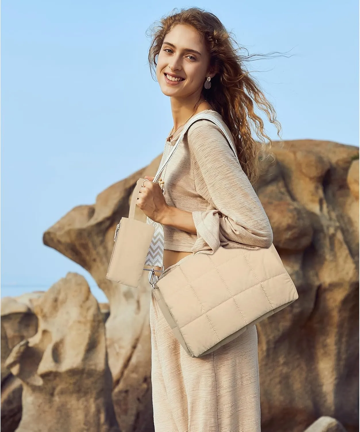 CLUCI Puffer Shoulder Bag Puffy Crossbody Purse for Women Middle Tote Bag Lightweight Cotton Padded Hobo Handbag