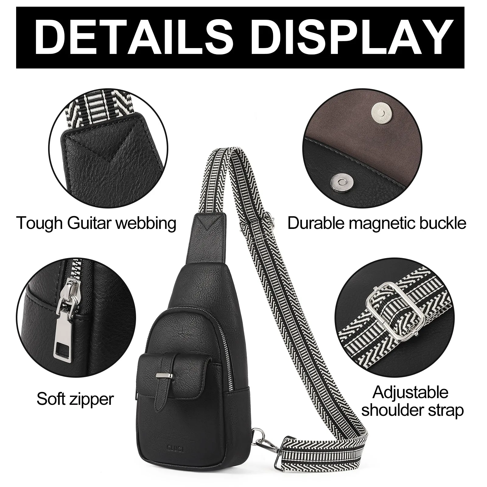 CLUCI Small Faux Leather Sling Bag  Fashion Waist Packs with Guitar Strap for Women
