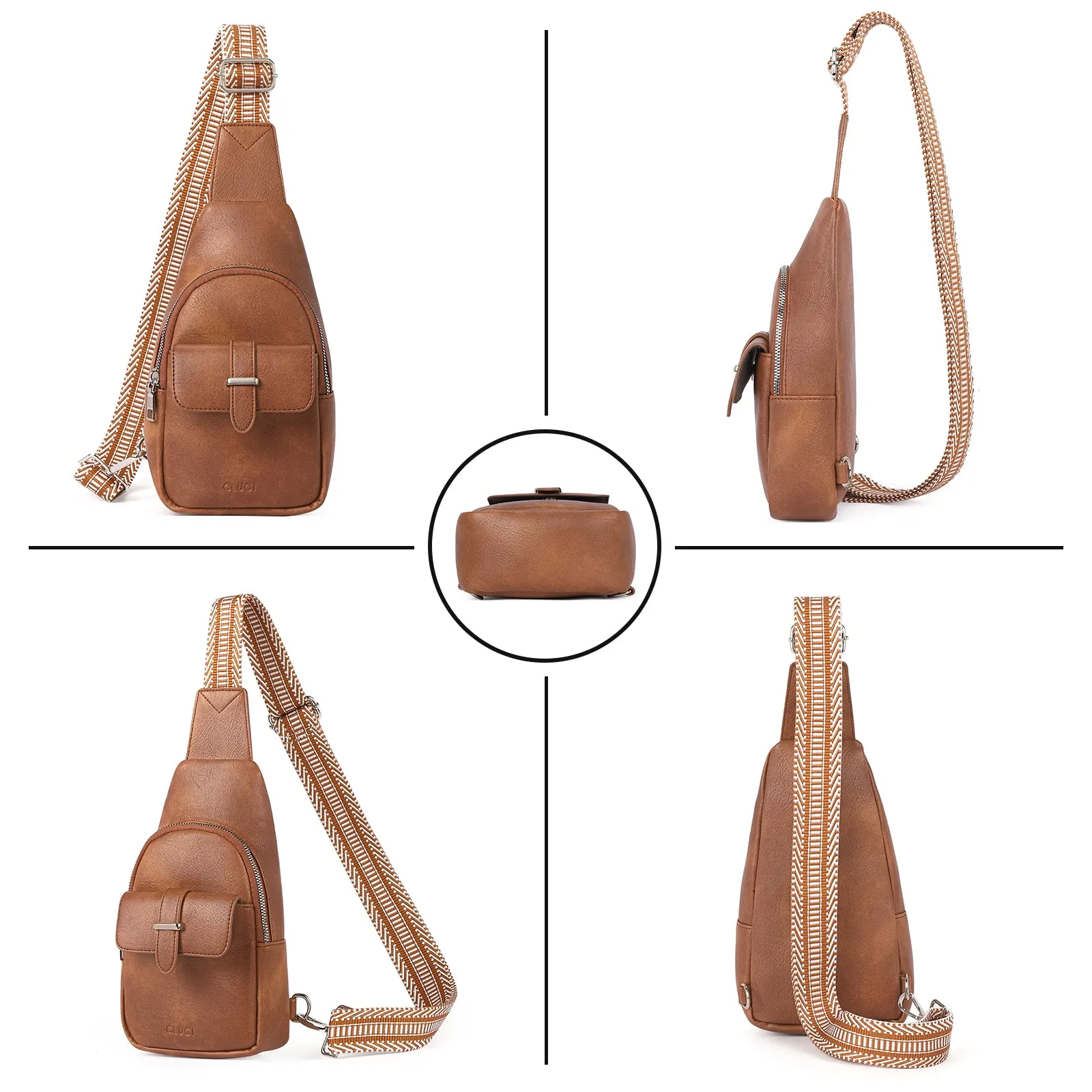 CLUCI Small Faux Leather Sling Bag  Fashion Waist Packs with Guitar Strap for Women