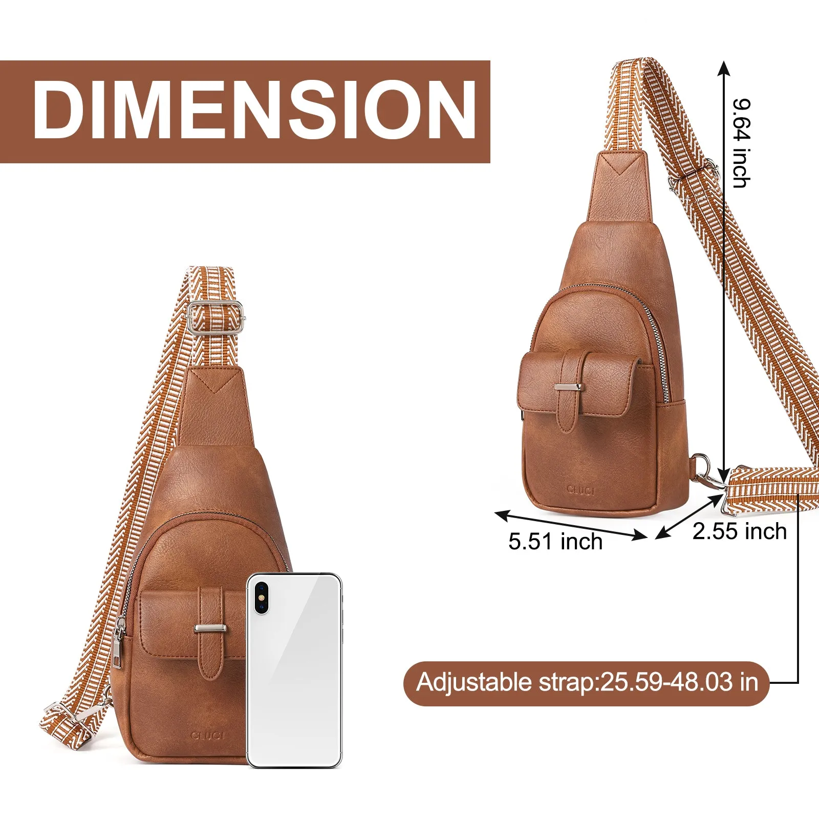 CLUCI Small Faux Leather Sling Bag  Fashion Waist Packs with Guitar Strap for Women