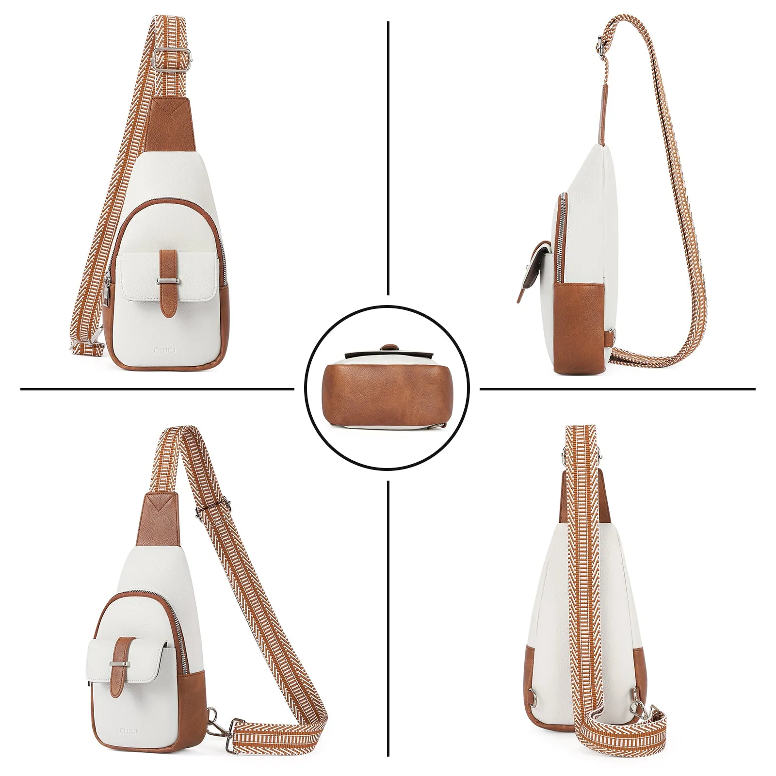 CLUCI Small Faux Leather Sling Bag  Fashion Waist Packs with Guitar Strap for Women