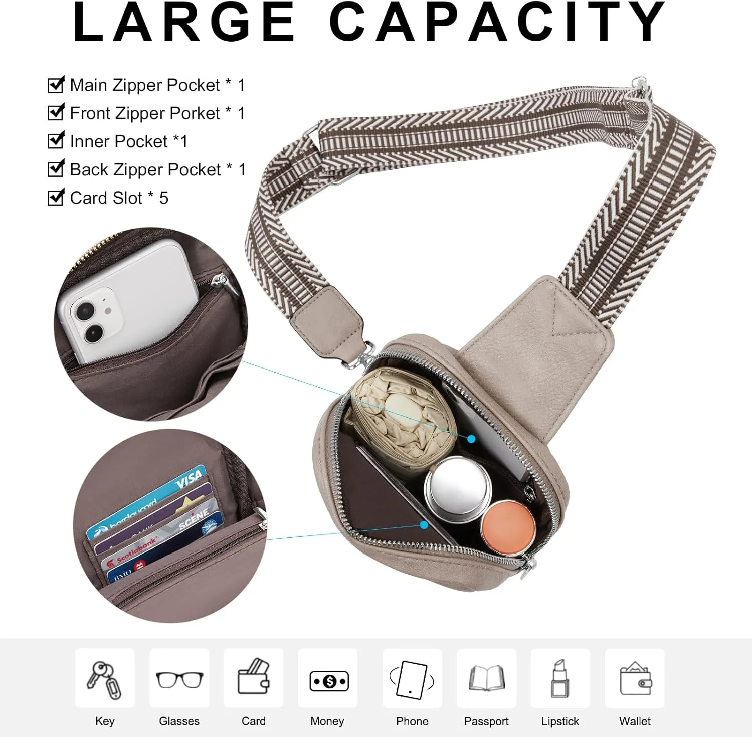 CLUCI Small Sling Bag for Women Vegan Leather Crossbody Chest Bags Trendy, Women's Fanny Pack