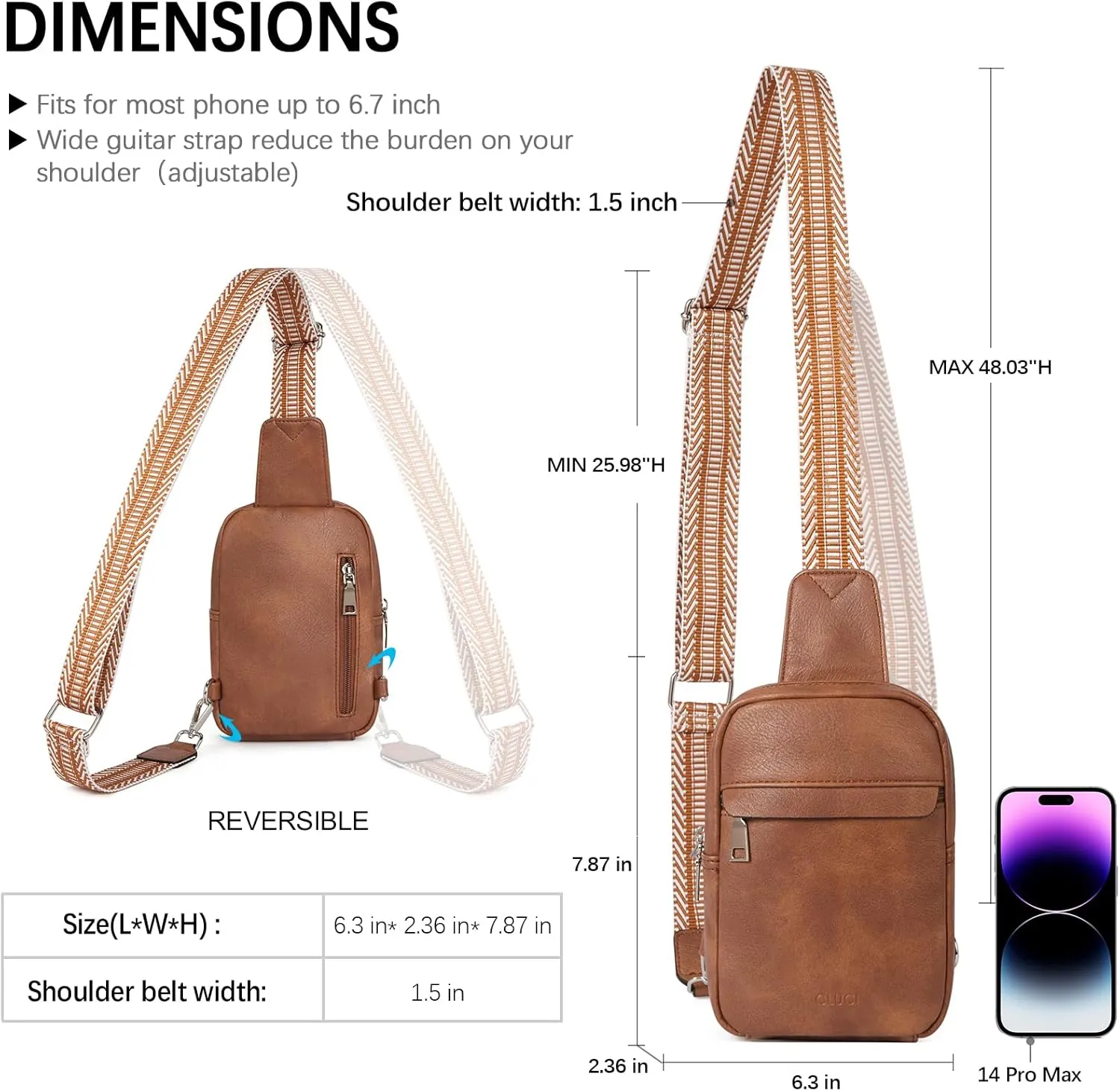 CLUCI Small Sling Bag for Women Vegan Leather Crossbody Chest Bags Trendy, Women's Fanny Pack