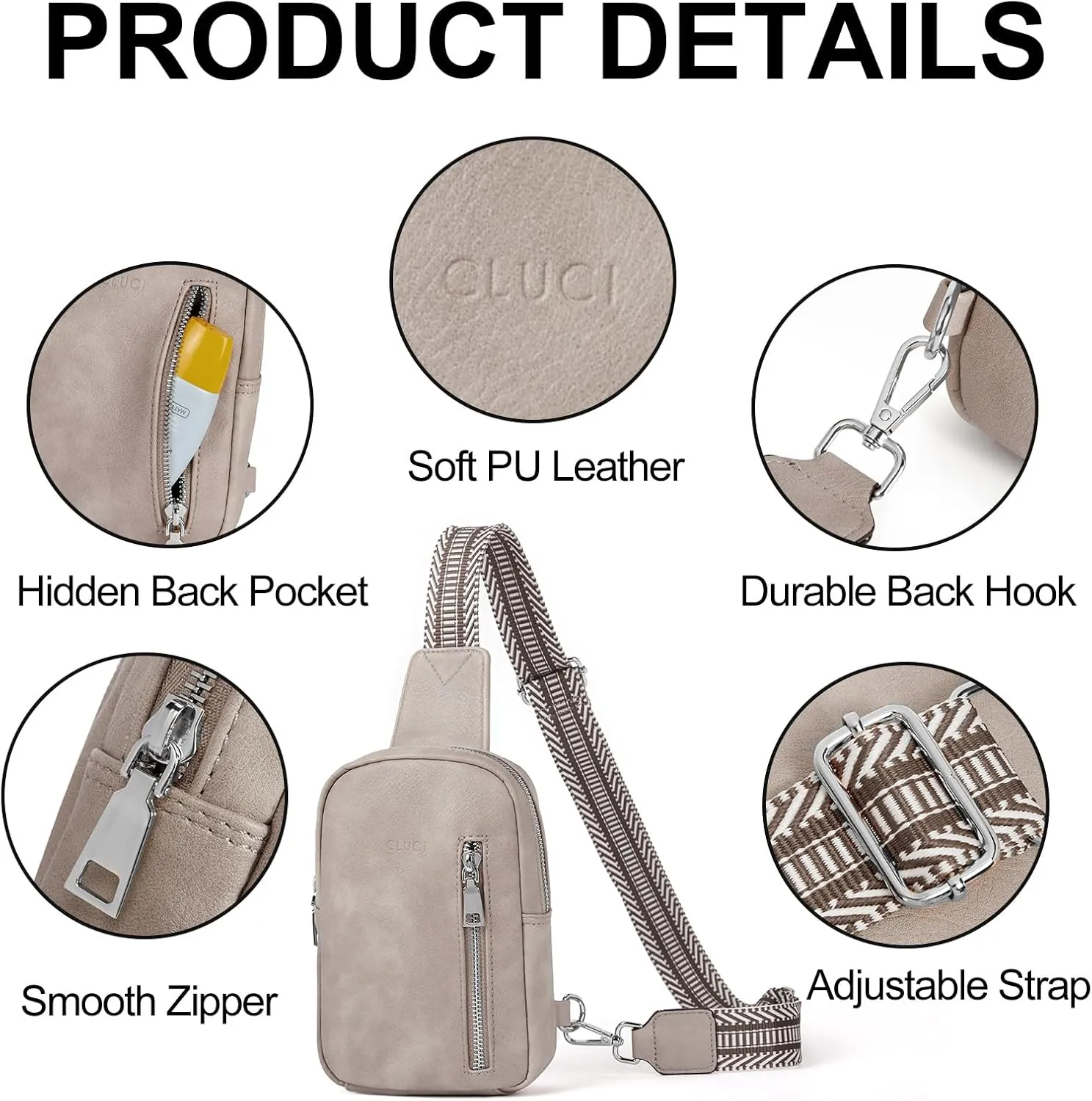 CLUCI Small Sling Bag for Women Vegan Leather Crossbody Chest Bags Trendy, Women's Fanny Pack