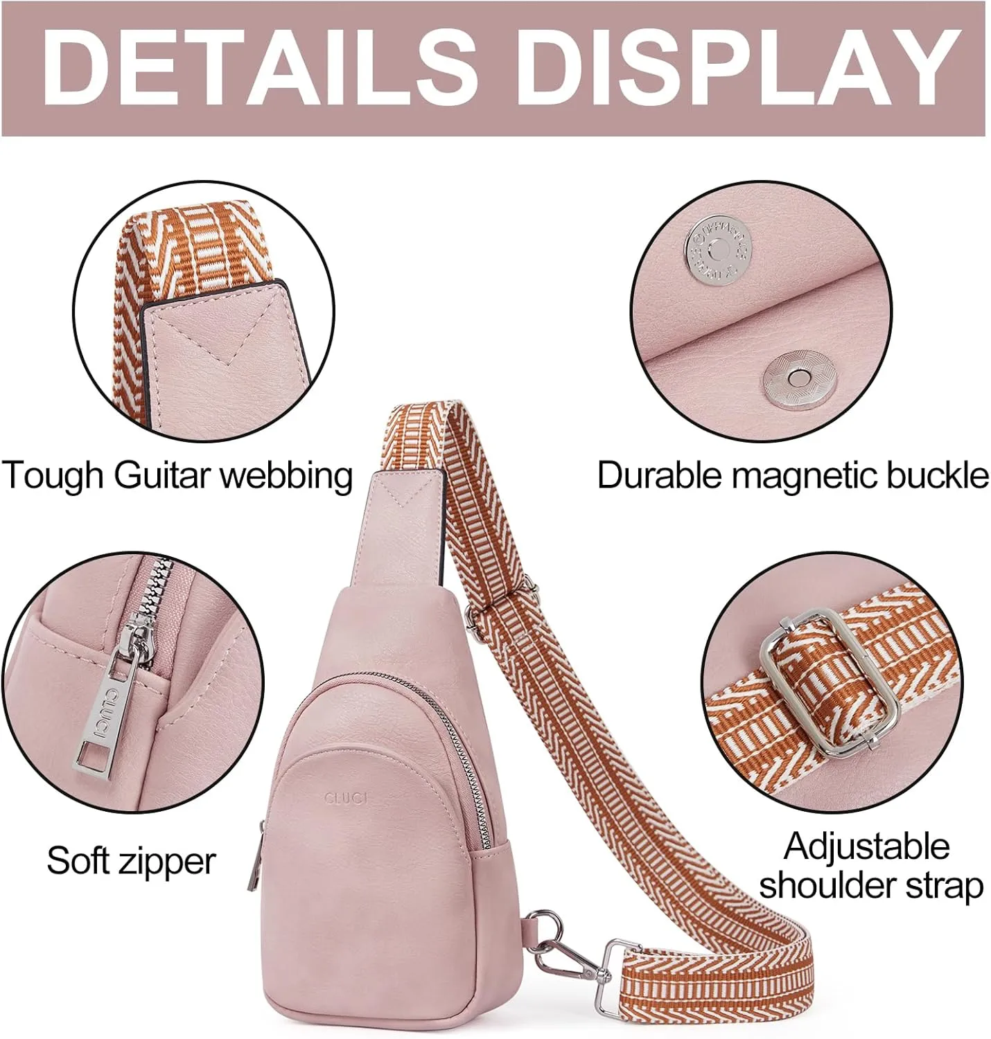 CLUCI Small Sling Bag for Women,Vegan Leather Crossbody Bags for Women,Fanny Packs with Guitar Strap