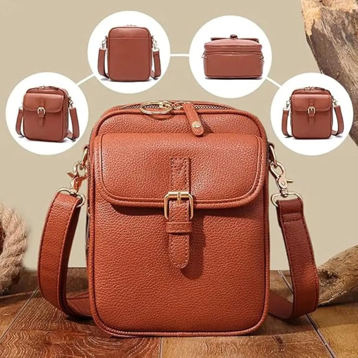 Collaboraten1 Crossbody Leather Bag for Women, RFID Anti-Theft Design, Come with Scratch-Resistant Key Pouch