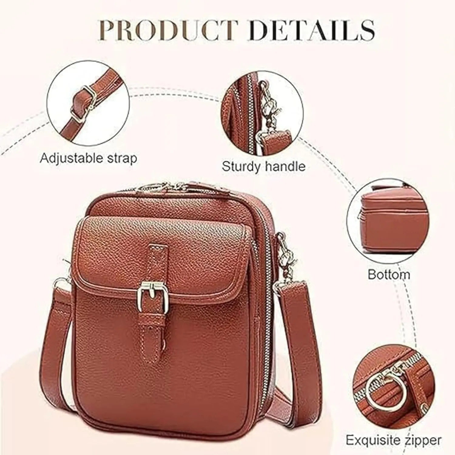 Collaboraten1 Crossbody Leather Bag for Women, RFID Anti-Theft Design, Come with Scratch-Resistant Key Pouch