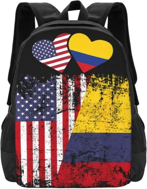 Colombian Roots Half American Flag Colombia Casual Backpack Large Capacity Backpacks 15 Inch Laptop Back Pack Travel Rucksack Daypack Commuter Bags with Adjustable Strap for Camping