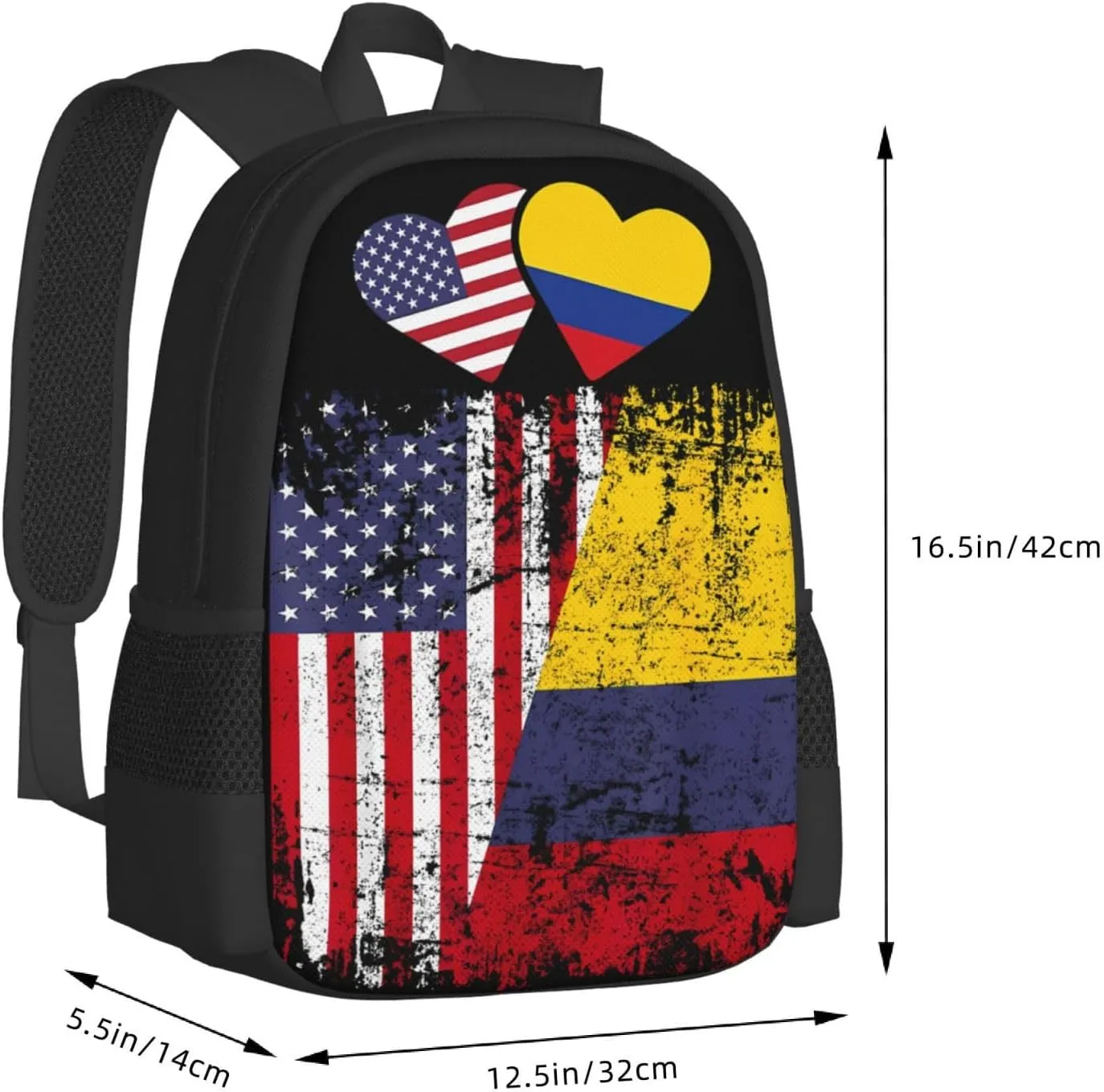 Colombian Roots Half American Flag Colombia Casual Backpack Large Capacity Backpacks 15 Inch Laptop Back Pack Travel Rucksack Daypack Commuter Bags with Adjustable Strap for Camping