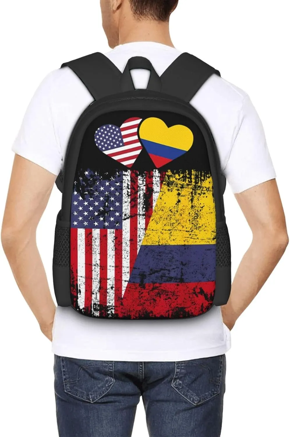 Colombian Roots Half American Flag Colombia Casual Backpack Large Capacity Backpacks 15 Inch Laptop Back Pack Travel Rucksack Daypack Commuter Bags with Adjustable Strap for Camping