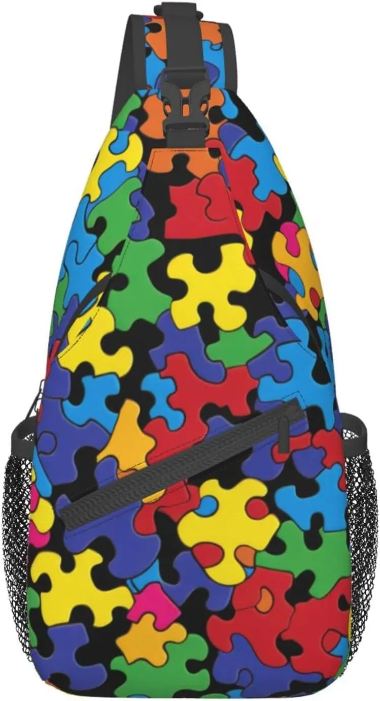 Colorful Autism Awareness Outdoor Cross-body Shoulder Bag, Unisex Backpack For Women Men Young Hiking Travel