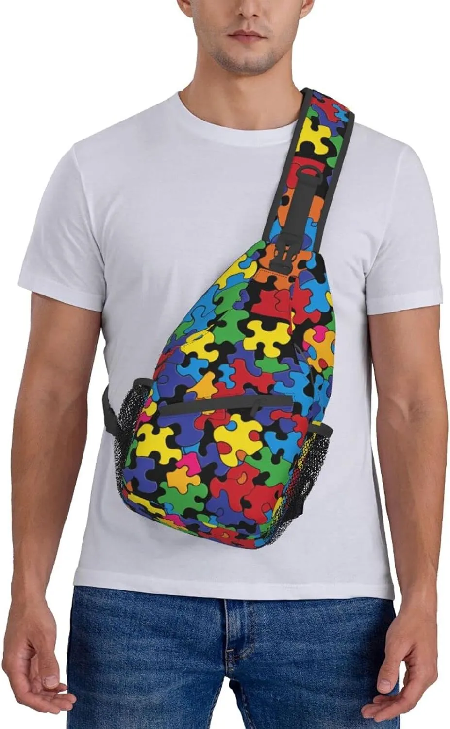 Colorful Autism Awareness Outdoor Cross-body Shoulder Bag, Unisex Backpack For Women Men Young Hiking Travel
