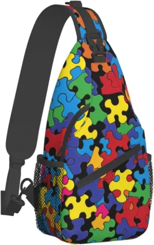 Colorful Autism Awareness Outdoor Cross-body Shoulder Bag, Unisex Backpack For Women Men Young Hiking Travel