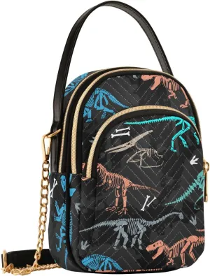 Colorful Dinosaurs Black Crossbody Bags for Women Small Sling Cross Body Bag Fanny Pack Mini Phone Walley Purse