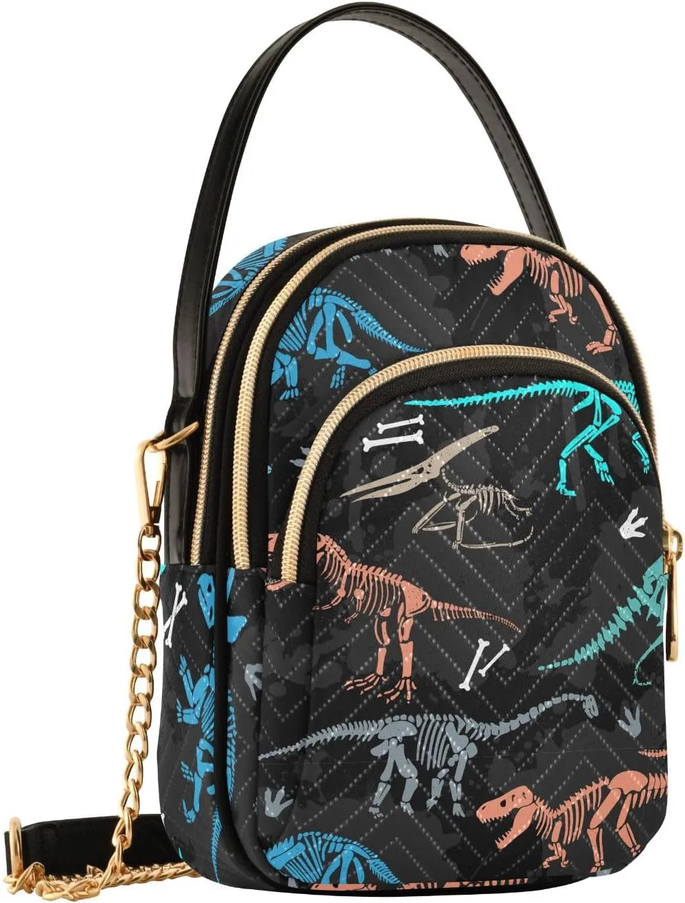Colorful Dinosaurs Black Crossbody Bags for Women Small Sling Cross Body Bag Fanny Pack Mini Phone Walley Purse
