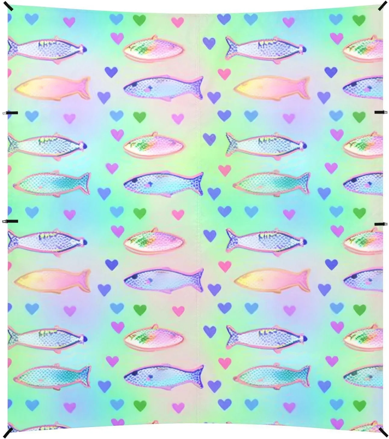 Colorful Fishes Psychedelic Beach Cabana UPF50  Easy Setup Shade Sun Shelter with Sturdy Poles, Sandbags and Shovel for Backyard, Grassland, Park