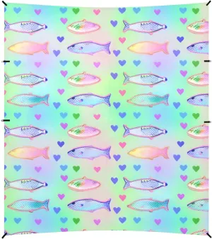 Colorful Fishes Psychedelic Beach Cabana UPF50  Easy Setup Shade Sun Shelter with Sturdy Poles, Sandbags and Shovel for Backyard, Grassland, Park