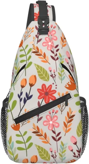 Colorful Flowers Seamless Illustration Crossbody Bags For Women Men Chest Backpack Gym Shoulder Bag Travel Outdoor Sports Casual Crossbody Bags