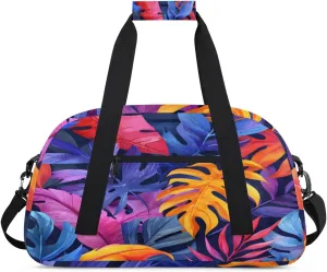 Colorful Palm Leaf Gym Duffel Bag for Men Women Palm Leaf Sports Tote Bag with Adjustable Shoulder Strap for Dance Gymnastics Traveling Outdoor Camping Overnight Stay