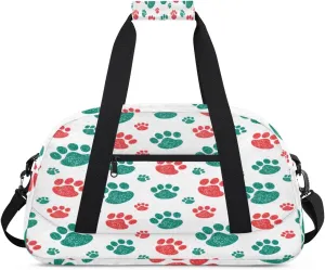 Colorful Paw Print Gym Duffel Bag for Men Women Animal Paws Sports Tote Bag with Adjustable Shoulder Strap for Dance Gymnastics Traveling Outdoor Camping Overnight Stay