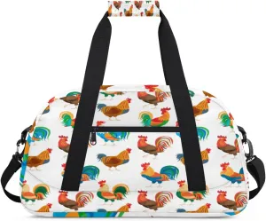 Colorful Rooster Gym Duffel Bag for Men Women Rooster Sports Tote Bag with Adjustable Shoulder Strap for Dance Gymnastics Traveling Outdoor Camping Overnight Stay