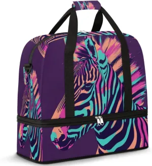 Colorful Zebra Travel Duffel Bag for Women Men, Abstract Animal Zebra Sports Gym Bag with Shoes Compartment Foldable Overnight Bag Weekender Tote Workout Carry On Luggage Bag