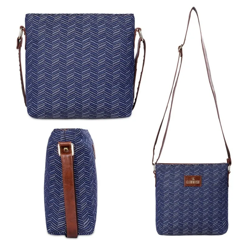 Combo: Adelina Sling & Justina Tote - Durable Faux Leather | Adjustable Strap | 1 Bag Each | Blue Stripes