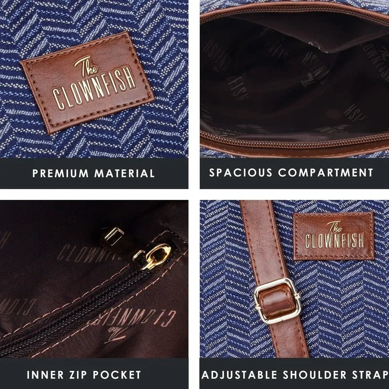 Combo: Adelina Sling & Justina Tote - Durable Faux Leather | Adjustable Strap | 1 Bag Each | Blue Stripes