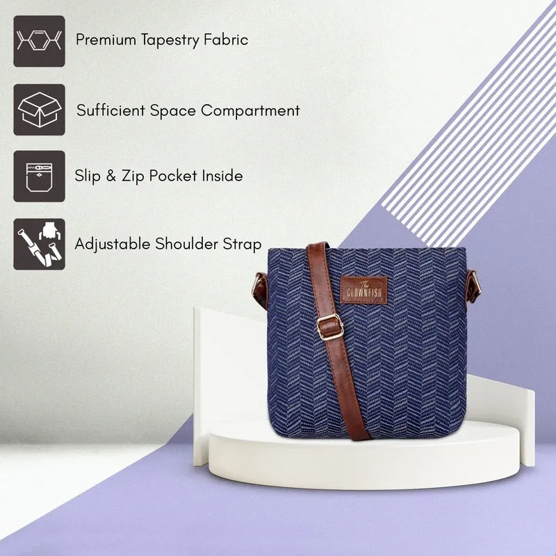 Combo: Adelina Sling & Justina Tote - Durable Faux Leather | Adjustable Strap | 1 Bag Each | Blue Stripes