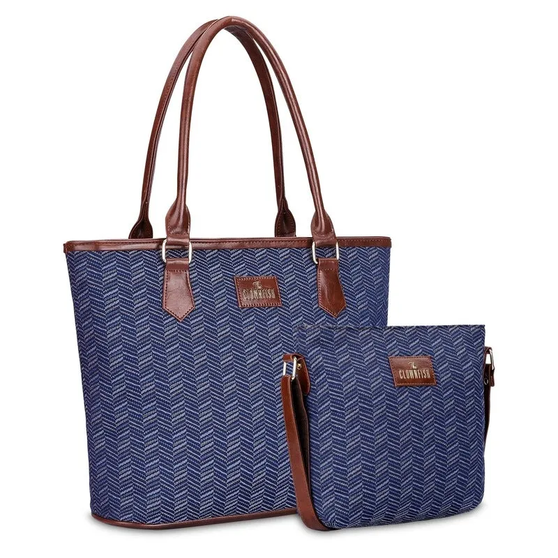 Combo: Adelina Sling & Justina Tote - Durable Faux Leather | Adjustable Strap | 1 Bag Each | Blue Stripes