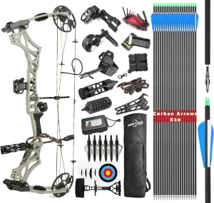 Compound Bow Kit, Hunting and Target, Limb Made in USA,Draw Weight 30-70 lbs Adjustable, Draw Length 19-31",up to IBO 320FPS Speed, Package with Archery Hunting Accessories