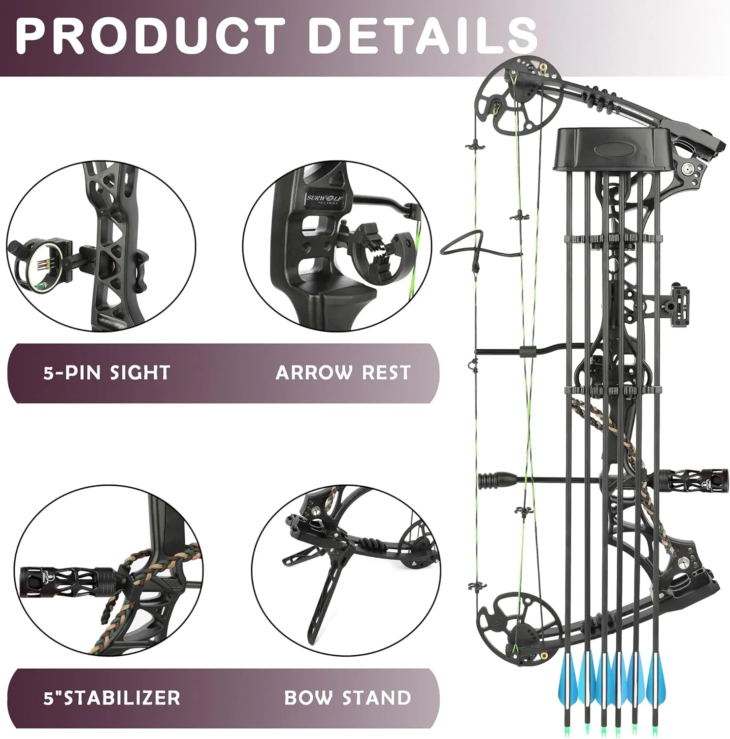Compound Bow Kit, Hunting and Target, Limb Made in USA,Draw Weight 30-70 lbs Adjustable, Draw Length 19-31",up to IBO 320FPS Speed, Package with Archery Hunting Accessories