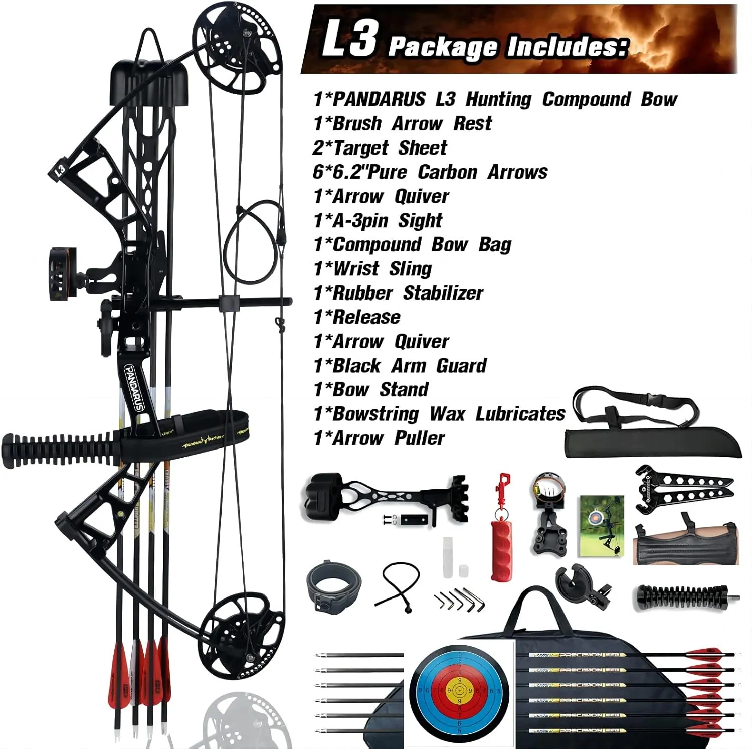 Compound Bow Set 10-40lbs for Pull Child Right Hand Lightweight Design Bow Adjustable 16"~28" Draw Length IBO 290fps New 2024 Professional Set for Youth&Kids