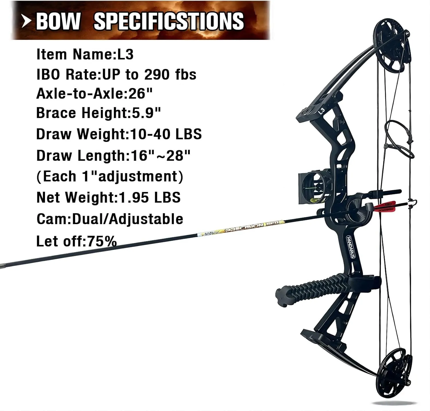 Compound Bow Set 10-40lbs for Pull Child Right Hand Lightweight Design Bow Adjustable 16"~28" Draw Length IBO 290fps New 2024 Professional Set for Youth&Kids